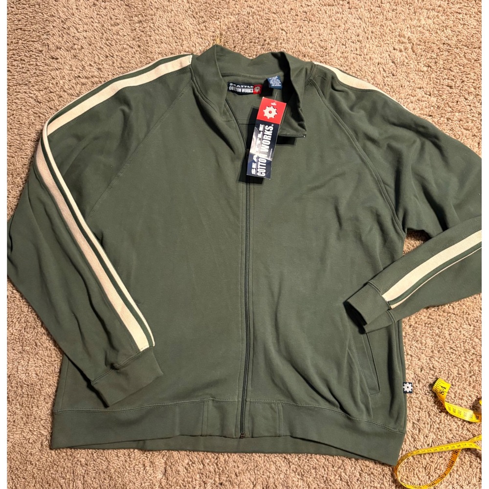 NWT Retro Sporty Track Jacket Seattle Cotton Works Olive Green Zip-Up XL